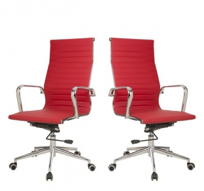 Photo of TOCC Ribbed High Back Office Chairs-Set of 2-Red