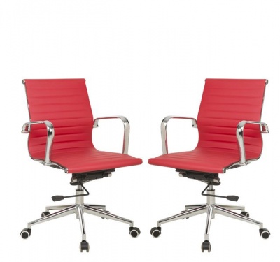 Photo of TOCC Ribbed Medium Back Office Chairs-Set of 2-Red