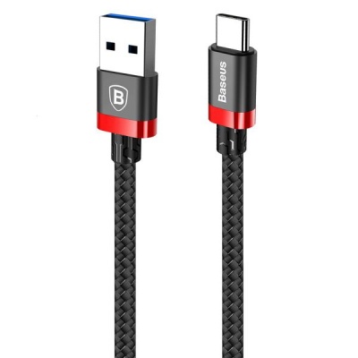 Photo of Baseus 1m - 3A Golden Belt USB Type-A 3.0 to Type-C Cable - Black & Red Cellphone