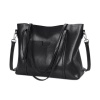 Women's Large PU Leather Cross-Body Tote Bag - Black Photo