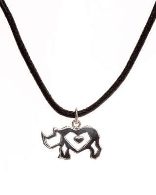Photo of Pretty Silver Rhino Love on Black Cord Pendant