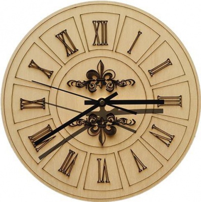 Photo of Wall Clock-Engraved Hardwood - Roman Light