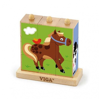 Photo of Viga Farm Animals Stacking Cube Puzzle - 9 Piece