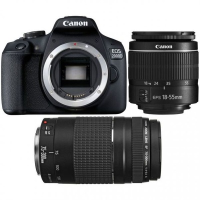 Photo of Canon 2000D 24MP DSLR Twin DC Lens Bundle - Black