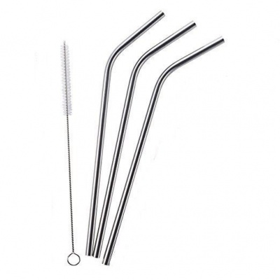 Reusable Slanted Drinking Straws with Cleaning Brush