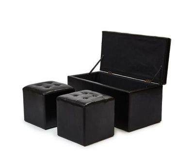 Photo of Hazlo 3-Piece Faux Leather Storage Ottoman Set - Black