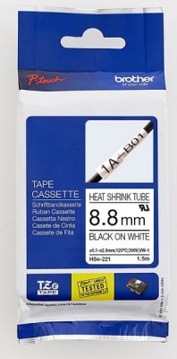 Brother HS 221 88mm x 15m Black on White Tube Heat Shrink Tape