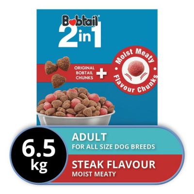 Photo of Bobtail - 2-in-1 - Moist Meaty Dog Food - Steak Flavour - 6.5kg