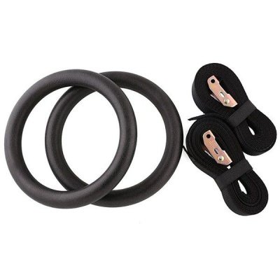 Photo of Gymnastic Rings with Adjustable Straps - Black
