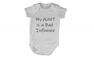 Photo of My Aunt is a bad Influence Baby Grow - White