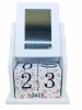 Wooden Block Perpetual Office Desk Calendar & Mirror Photo Frame - White Photo