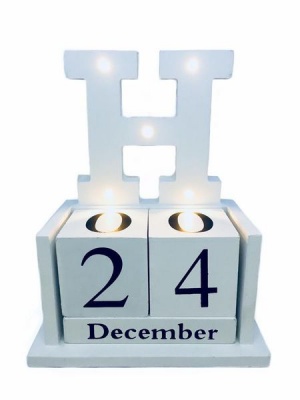 Photo of Wooden Block Home Office Desk Calendar with LED Lights - H Letter