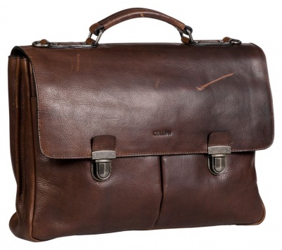 Photo of Cellini Woodbridge Leather 2 Division Briefcase - Woodland Brown