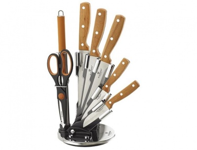 Photo of Blaumann Stainless Steel Knife Set with Stand - Yellow Wood