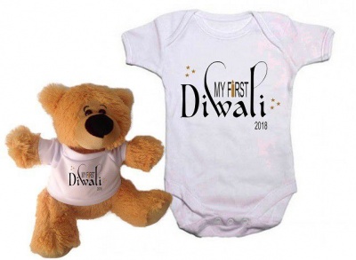 Photo of Qtees Africa My First Diwali Baby Grow And Teddy Combo
