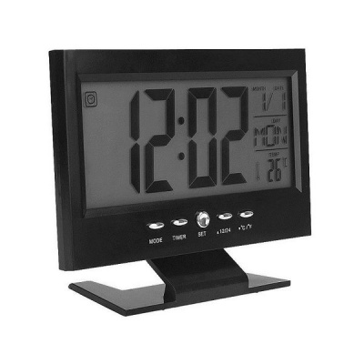 Photo of LCD Digital Table Temperature Sensor Lightup Clock- Black