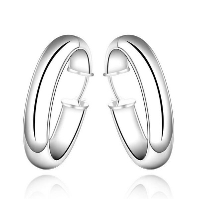 Photo of Silver Designer Smooth Large Round Hoop Earrings