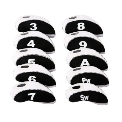 Photo of 10 Piece Top Window Golf Iron Club Head Covers - White & Black