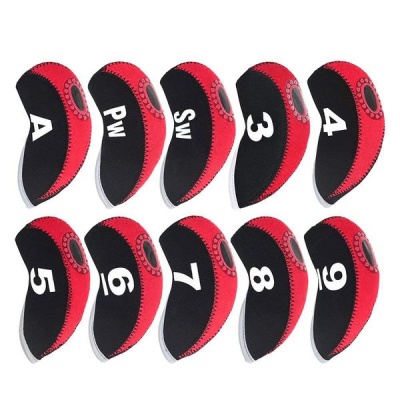 Photo of 10 Piece Top Window Golf Iron Club Head Covers - Red & Black