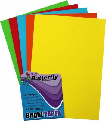 Photo of Butterfly A4 Bright Paper 100'S - Assorted