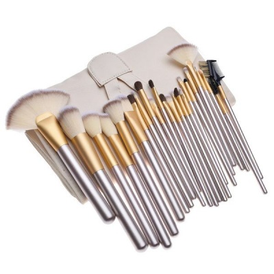 Photo of 24 Piece Synthetic Hair Cosmetic Makeup Brush Set - Champagne