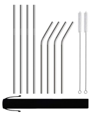 Gretmol Reusable Stainless Steel Straws Straight Bent 8 Pack Silver