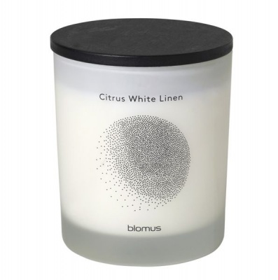 Photo of blomus Scented Candle With Wood Lid Citrus White Linen White FLAVO Small