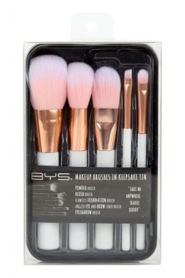 Photo of Makeup Brushes in Keepsake Tin White with Rose Gold