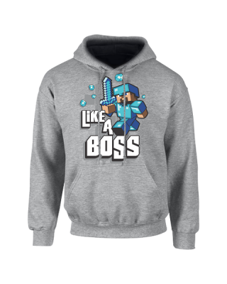 JINX Minecraft Like A Boss Youth Hoodie Grey