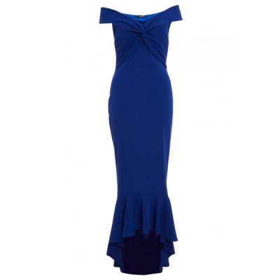 Quiz Ladies Royal Blue Bardot Knot Front Maxi Dress Royal Blue