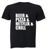 Beer & Pizza & Netflix & Chill - Adults - T-Shirt - Black Photo