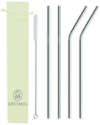 Photo of Gretmol Reusable Stainless Steel Straws Bent & Straight with Brush - 4 Pack