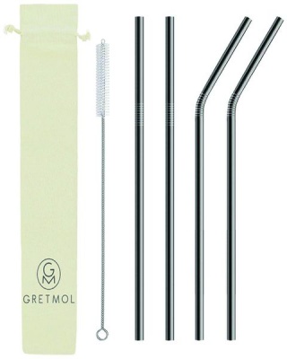 Gretmol Reusable Stainless Steel Straws Bent Straight with Brush 4 Pack
