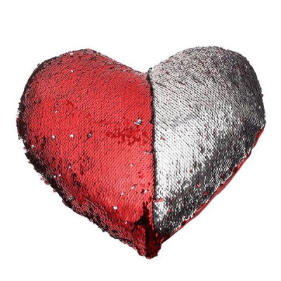 Photo of Heart Shaped Mermaid Colour Changing Sequin Pillow - Red & Silver