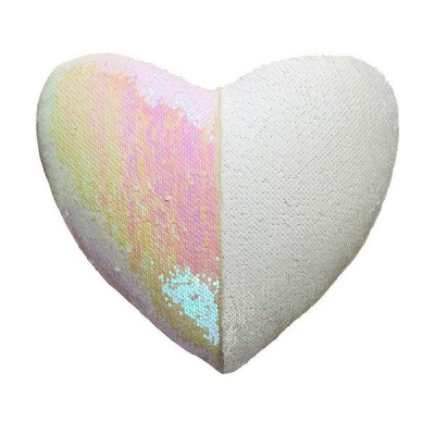 Photo of Heart Shaped Mermaid Colour Changing Sequin Cushion - White & Iridescent