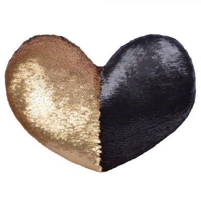 Photo of Heart Shaped Mermaid Colour Changing Sequin Pillow - Matte Gold & Black