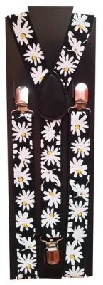 Suspenders Black White Daisy Flower Theme