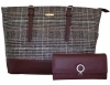 Fino Pu Leather Tote Handbag & D Metal Frame Purse Set - Navy Blue Photo