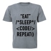 Eat - Sleep - Code - Repeat - Adults - T-Shirt - Grey Photo