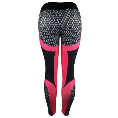 Photo of Honeycomb High Waist Elastic Women's Fitness Pants Pink