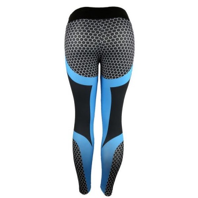 Photo of Honeycomb High Waist Elastic Women's Fitness Pants Blue