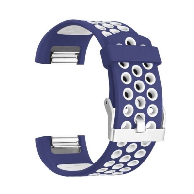 Photo of Navy and White Large Silicone Sports Band for FitBit Charge 2