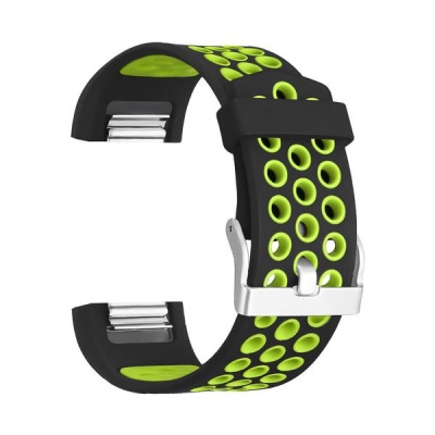 Photo of Black and Green Large Silicone Sports Band for FitBit Charge 2