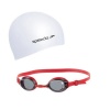 Speedo Goggles Junior Jet Red Smoke & Cap White Photo