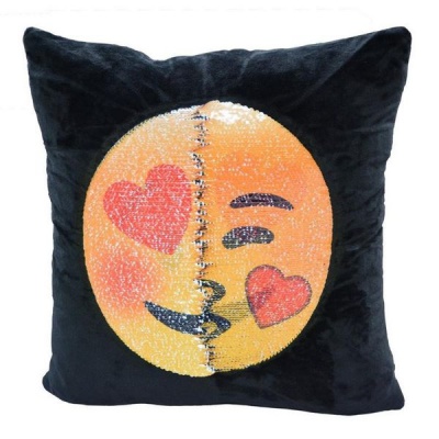Photo of Emoji Changing Emoticon Mermaid Sequin Cushion Pillow - Heart Eyes & Kiss