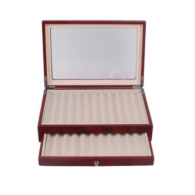 Photo of 23 Slot Two-Layer Wood Pen Display Case Storage with Glass Lid - Brown