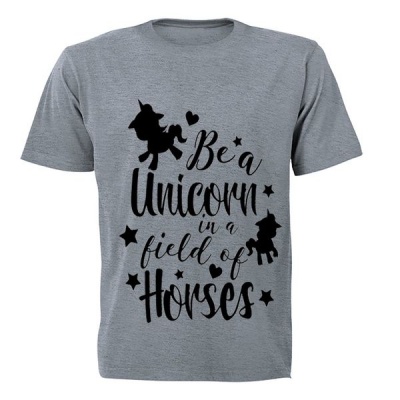 Photo of Unicorn in a field of Horses! - Kids T-Shirt - Grey