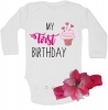BTSN -My First Birthday Cupcake baby grow & headband L Photo