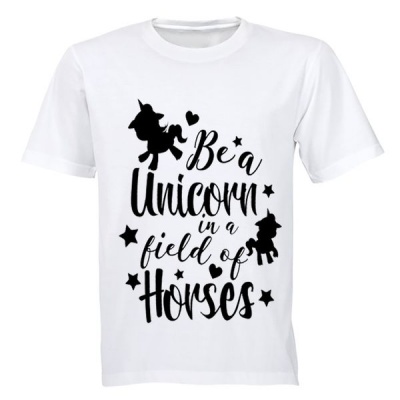 Photo of Unicorn in a field of Horses! - Kids T-Shirt - White