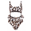 Quiz Ladies Leopard Print Cut Out Swimsuit - Stone Photo